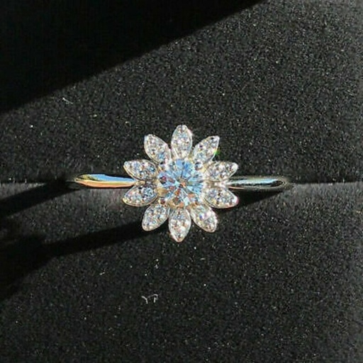 Round Cut Lab Grown Diamond Ring, Flower Shape Engagement Wedding Ring, 14k White Gold Anniversary Ring, CVD Halo Diamond Ring