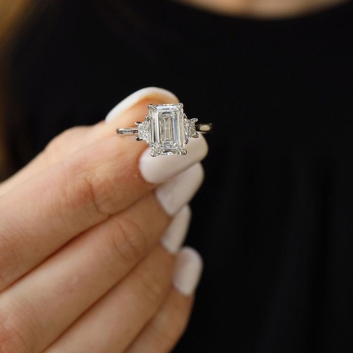 Emerald Lab Created Diamond Solitaire Engagement Ring , Anniversary Gift For Woman , Platinum Ring , Three Stone Diamond Ring