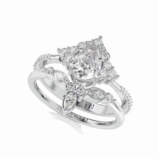 Solid Gold  Wedding Ring Set Unique Matching Ring Anniversary Ring Set Teardrop  Bridal Set Vintage Promise Set