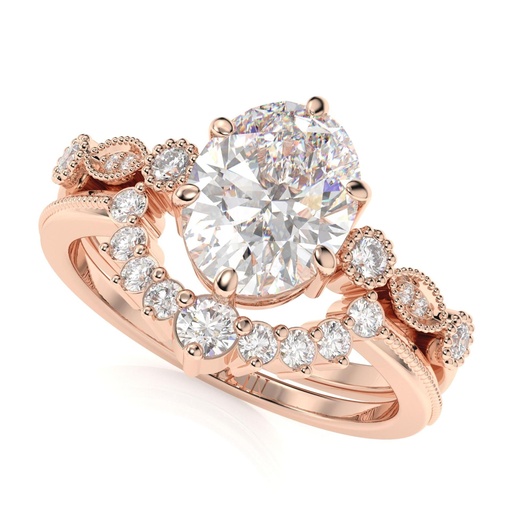 Oval Engagement Ring Set, Vintage Ring Set, Gold Wedding Ring Set, Bridal Promise Gift Ring