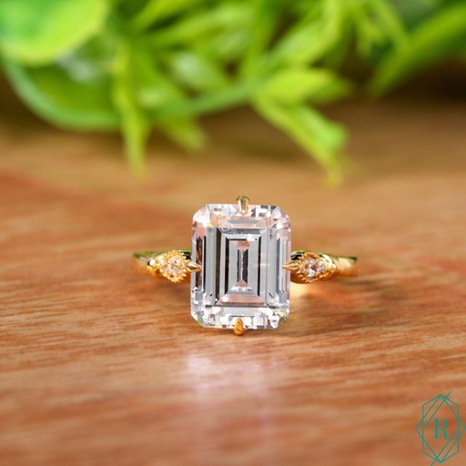  Emerald Cut Colorless Engagement Ring, Antique Vintage Ring, Unique Wedding Ring, Anniversary Gift Ring, Gold Ring