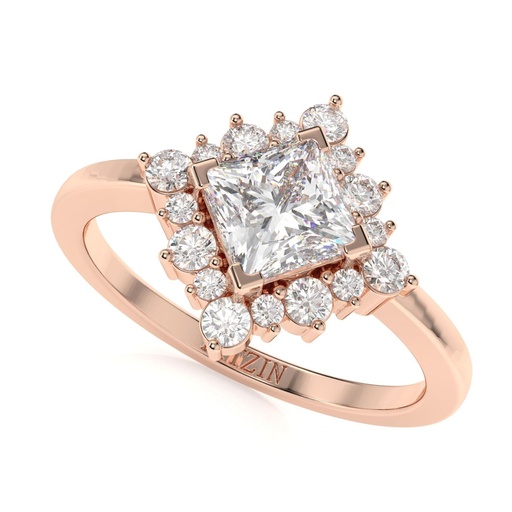 Princess Diamond  Ring,  Halo Engagement Ring, Floral Cluster Ring, Vintage Art Deco Ring for Women, Proposal Ring Gift