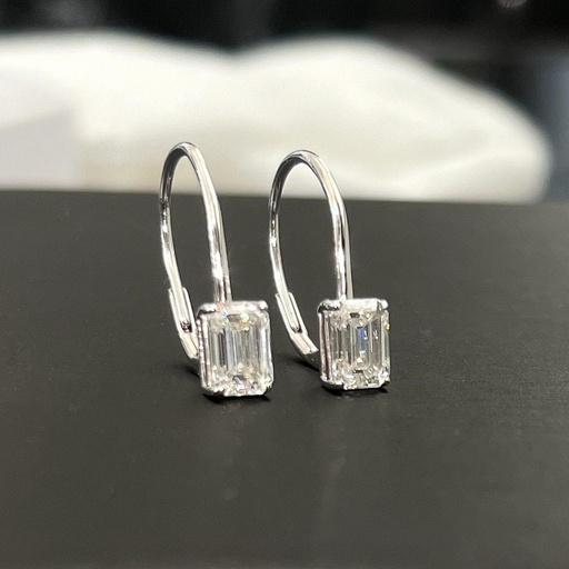  Emerald Cut Moissanite Dangle Drop Earrings Leverback