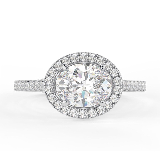  1.50CTEast West Oval Cut Lab Grown Diamond Halo Engagement Ring, Made In 14k Solid Yellow Gold Vintage Solitaire With Accent Wedding Ring