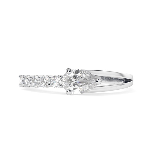 East West Pear Cut Lab Grown Diamond Unique Split Shank Engagement Ring, Solitaire With Accent 14k Solid Rose Gold CVD Diamond Ring