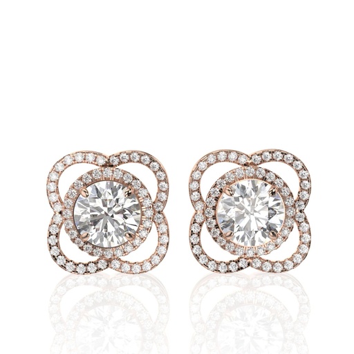 Round Cut  Halo Art Deco Stud Earring, 925 Sterling Silver Women Earring, Unique Style Screw Earring, Anniversary Gift