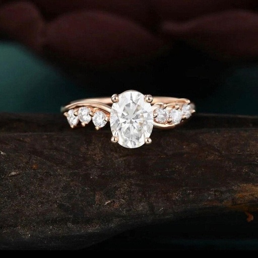 Unique Oval Ring, Pear Shaped Engagement Ring Set for Bridal, 14K Rose Gold Plated Wedding Ring For Her, Ring For Her