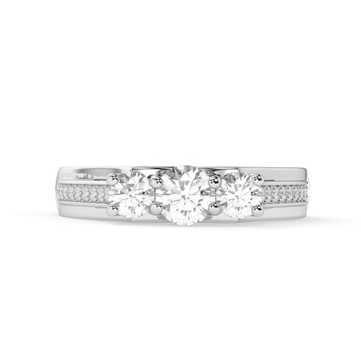 Round Cut Lab Grown Diamond Three Stone  Gold Engagement Ring Gift For Her, Art Deco Past Present Future Hidden Accent Wedding Ring