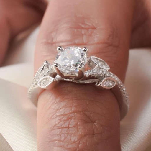 Ready To Ship Rings Nature Inspired Leaf Ring Round Cut Simulated Diamond Engagement Ring 925 Sterling Silver Ring 