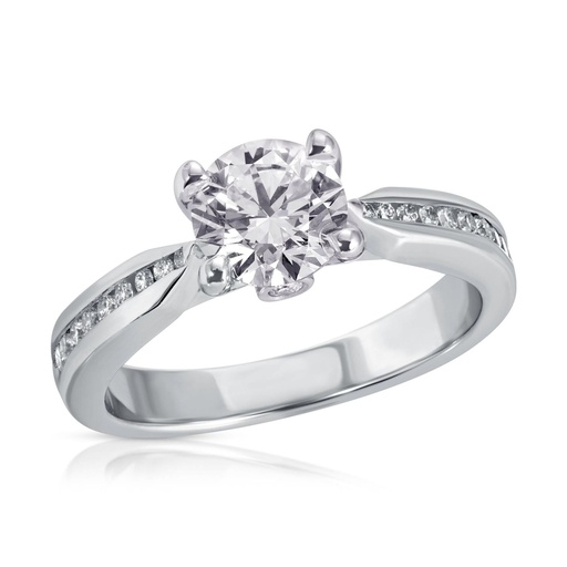 Lab Diamond Wedding Ring Set - Invisible Basket Set Solitaire Round Diamond Ring, 14K White Gold, IGI CERTIFIED