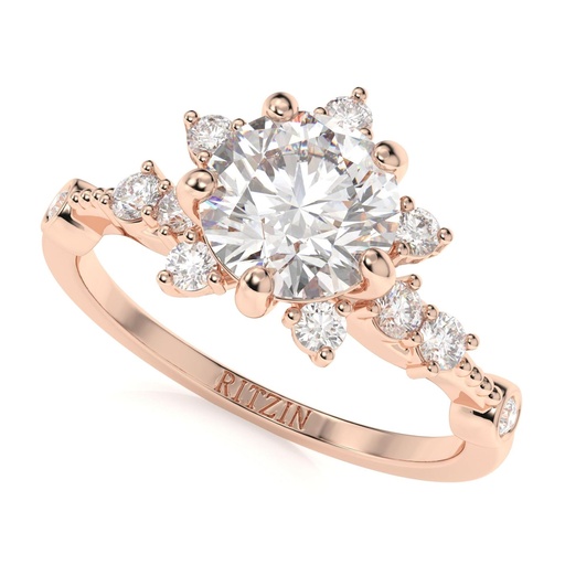 Round Engagement Ring Solid Diamond Wedding Band, Unique Pentagram  Ring ,Bridal Rings For Women