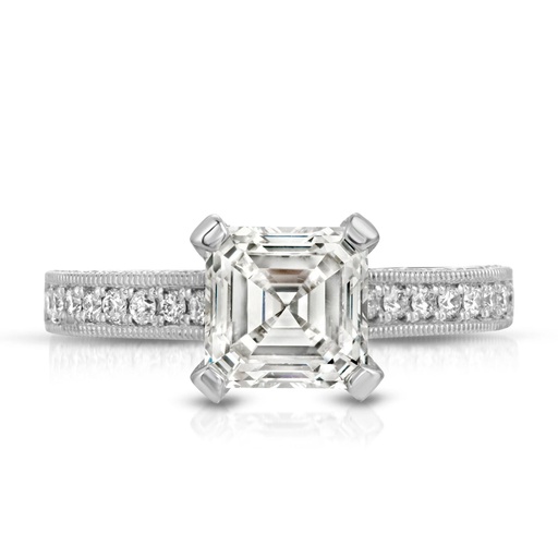 Asscher Lab Grown Diamond Engagement Ring with a Vintage Style Cathedral Shank, 14K White Gold, IGI CERTIFIED