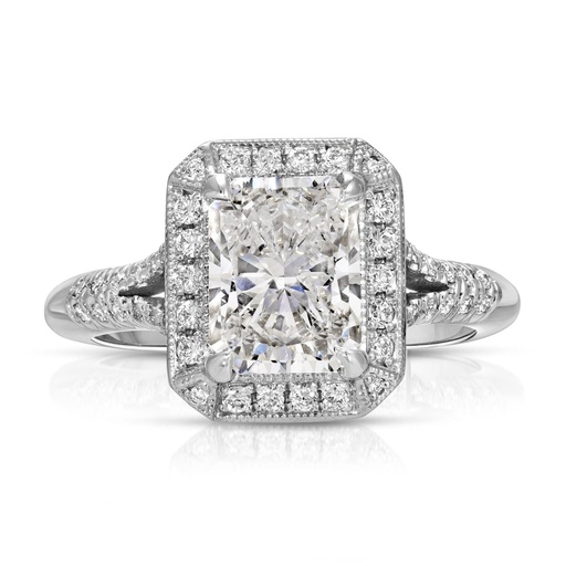  Antique Radiant Halo Split Shank Lab Grown Diamond Engagement Ring 14K White Gold, IGI CERTIFIED