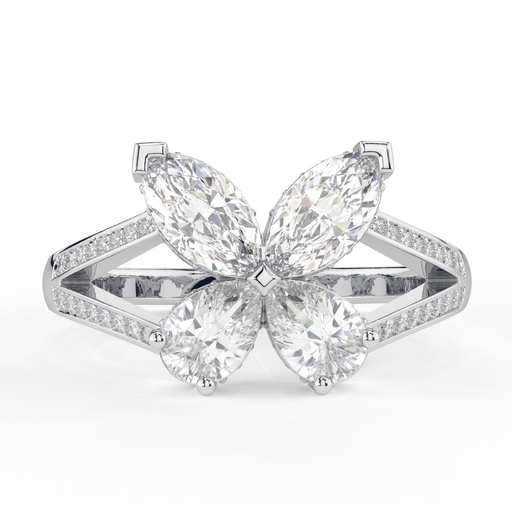 Antique Pear&amp; Marquise Cut Lab Grown Diamond Butterfly Hidden Halo Engagement Ring, Unique Style Anniversary Gift For Her