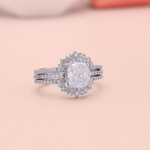 Cushion Lab-Grown Diamond Engagement Cushion Lab diamond ring with two matching band ring set-Gold bridal set-Rings for women