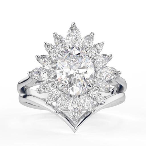  Oval Cut Lab Grown Diamond Engagement Ring Set, IGI Certified  Lab Created Diamond Ring, 14K Yellow Gold Wedding Ring, Halo Ring