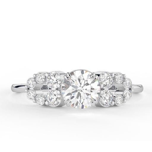  Round Cut Lab Grown Diamond with Side Stones Setting Engagement Ring in 14k Yellow Gold