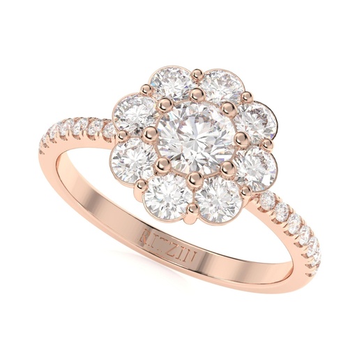  Round Cut Colorless  Engagement Ring, Vintage Art Deco Flower Style Halo Engagement Ring, Gold Pave Wedding Ring