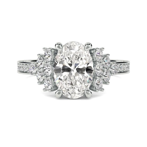 Oval Cut Diamond Engagement Ring, Round Brilliant Side Stone Solitaire Accent Ring, Lab Created Diamond Ring
