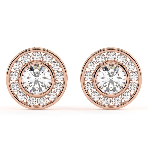 Round Cut Diamond Halo Stud Earrings For Women