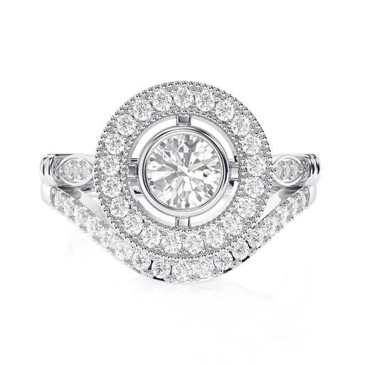 Art Deco  Engagement Ring Set - Halo Design with Curved  Wedding Band - Perfect for Promise and Anniversary Gifts For Her