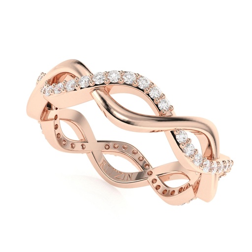 Dainty Infinity Diamond Band 14K Yellow Gold Round Cut Lab Grown Diamond Band Stacking Wedding Band, Twisted Ring, Anniversary Ring For Her