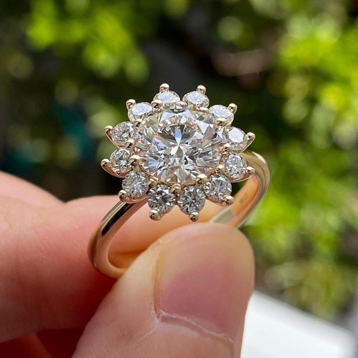 Round Brilliant Cut Moissanite Engagement Ring, Round Cut Ring, Hidden Halo Ring, Brilliant Cut Ring