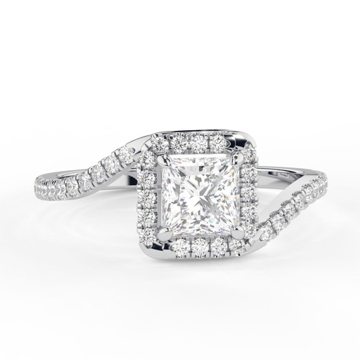 Princess Cut Diamond Bypass Shark Halo Engagement Ring for Women