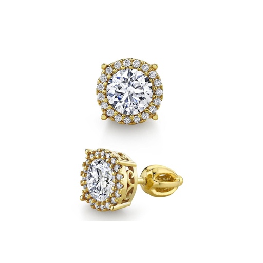 Metal Masters18K Gold Over Sterling Silver Dainty Halo Round Moissanite Screw Back Stud Earrings