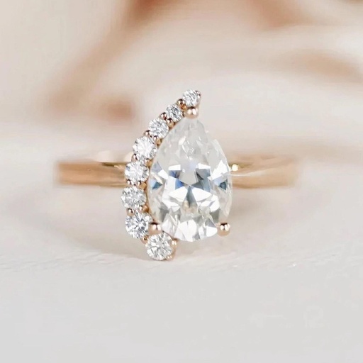 Pear Cut Moissanite Engagement Ring 14K Rose Gold Anniversary Ring Halo Ring Wedding Ring Anniversary Gift For Her Promise Ring For Woman