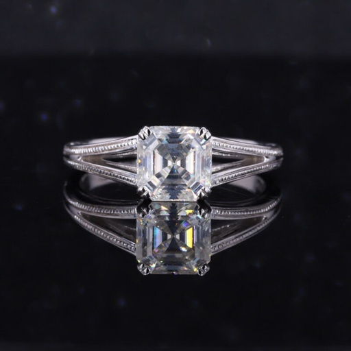 Asscher Solitaire Lab Created Diamond Engagement Ring in 14k White Gold | Engagement Ring Gold Band Asscher Diamond