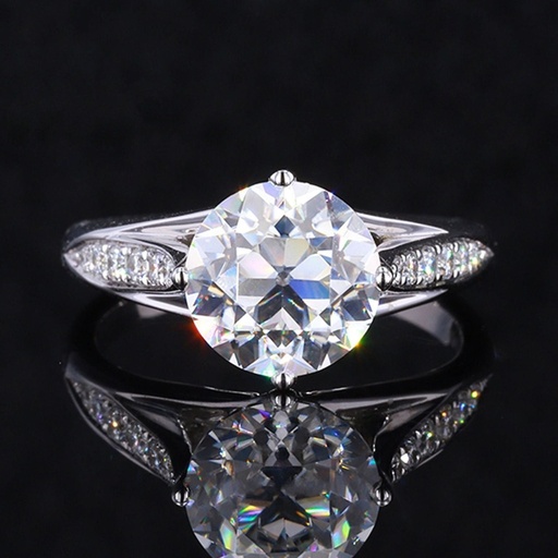 Art Deco Solitaire Moissanite Ring, 2/ 2.7/ 3.5 Carat Old European Round Cut Engagement Ring, 4 Rounded Prong Set Unique Design Wedding Ring