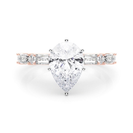 Pear And Baguette Cut Diamond Solitaire With Accent Style Engagement Ring For Women