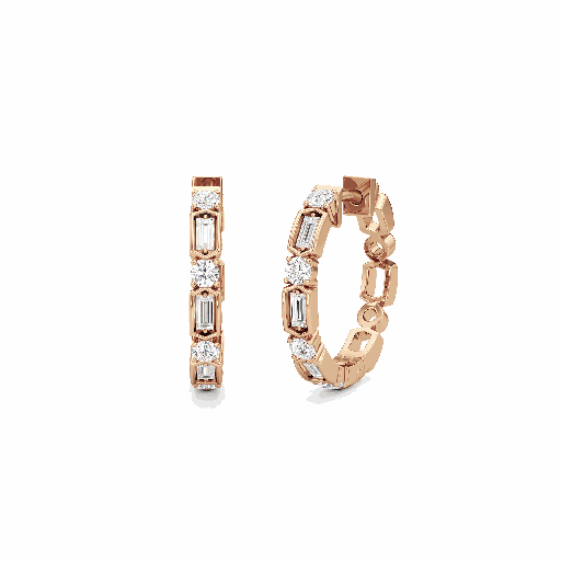Round And Baguette Cut Diamond Hoop Earring For Women