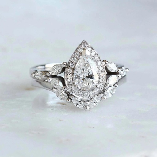 Pear Cut Diamond Halo Unique Style Bridal Set For Women