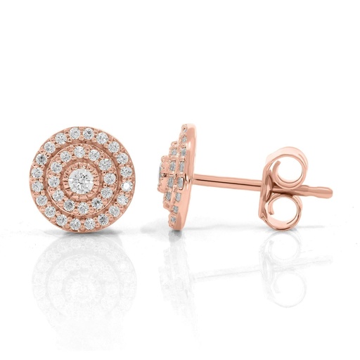  Round Diamond Two Line Sunflower Design Stud Earrings 