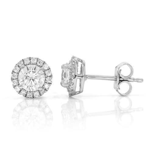  Round Diamond Micro Prong Set Halo Stud Earrings 