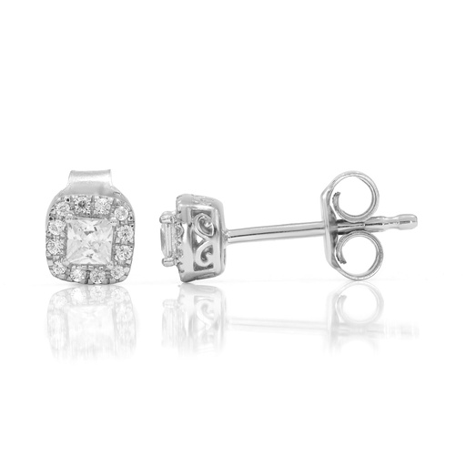  Round And Princess Diamond Halo Stud Earrings 