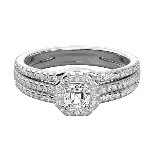Asscher Diamond Prong Set Cluster Square Halo Engagement Ring 