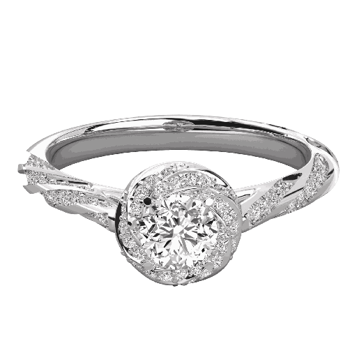  Round Diamond Spiral Halo Engagement Ring 
