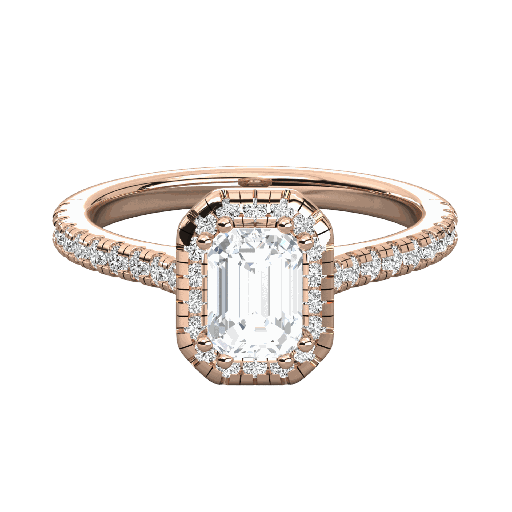  Emerald And Round Cut Diamond Halo Engagement Ring 