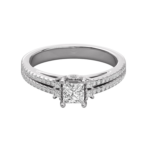 Princess Cut Diamond And Round Diamond Halo Engagement Ring 