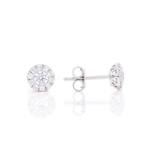 Round Diamond Halo With Pushback Stud Earrings For Her