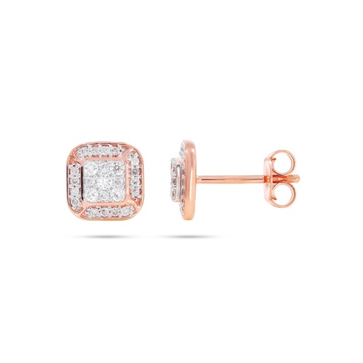 Round Diamond Square Halo Stud Earrings
