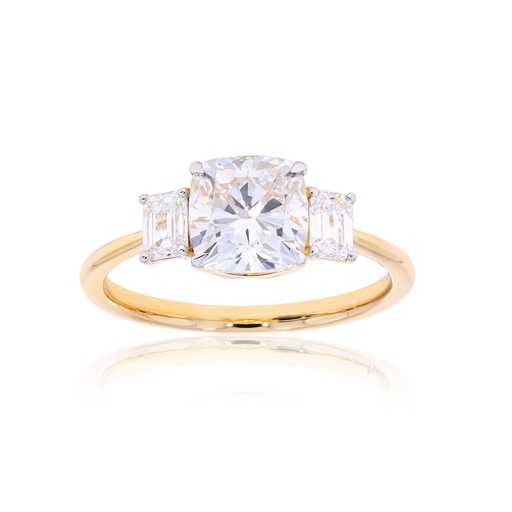  Cushion & Emerald Diamond 3 Stone Engagement Ring