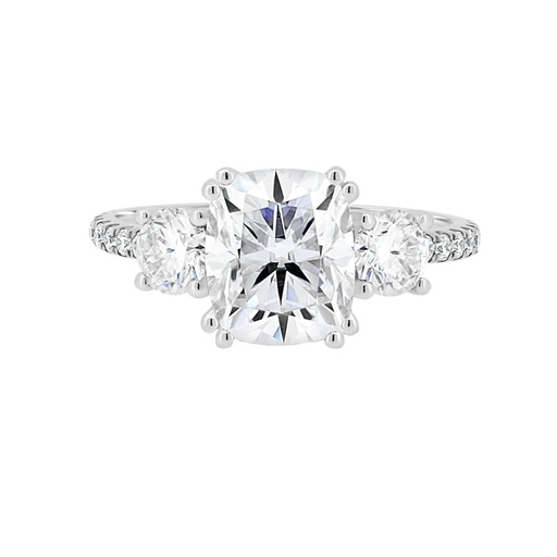 Elongated Cushion Cut  Ring, White Gold Engagement Ring, Three Stone Wedding Ring, Bridal Set Ring, Anniversary Gift