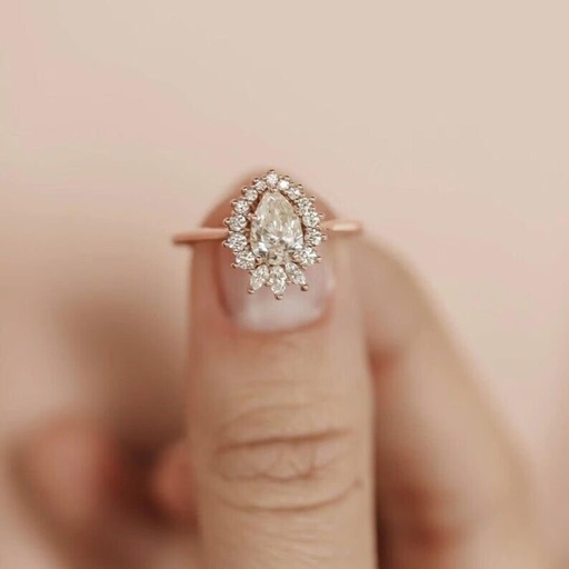  Pear Brilliant  Engagement Ring, Vintage Cluster  Ring, Halo Wedding Ring, Handmade Ring, Gift Ring For Women