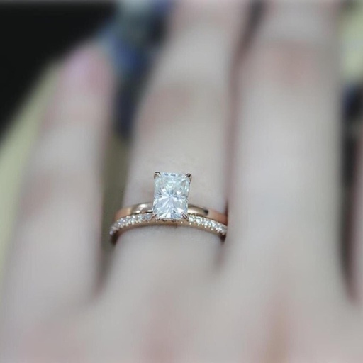  Radiant Cut Brilliant Engagement Ring Set Ring Set Solid  Set Wedding Ring Collection
