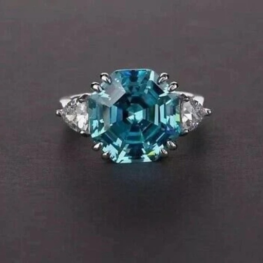 Octagon Cut Moissanite Ring For Women -Fancy Blue Moissanite Engagement Ring -Wedding Ring -Anniversary Set -Bridal Set For Gift
