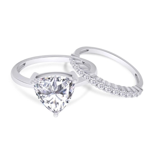 Trillion Cut Moissanite Bridal Set Ring 